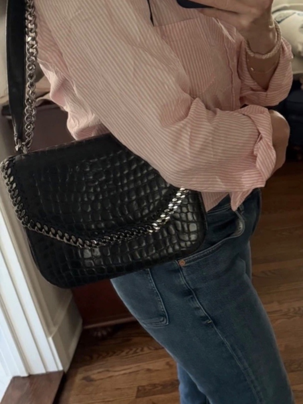 Stella McCartney Black Croc Embossed Faux Leather Medium Falabella Star Box Bag - Picture 3 of 14